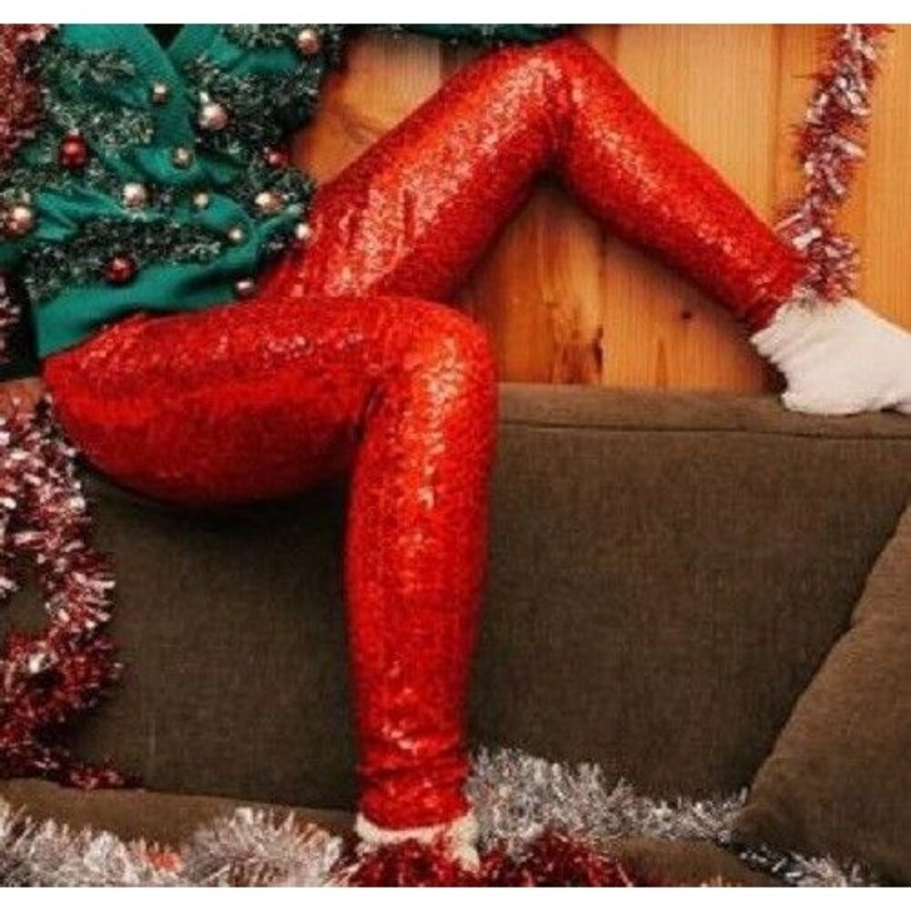 TIPSY ELVES ☆ Red Sparkle Sequin Leggings ☆ Lined Stretch ☆ Size 1X (XXL) ☆ NEW